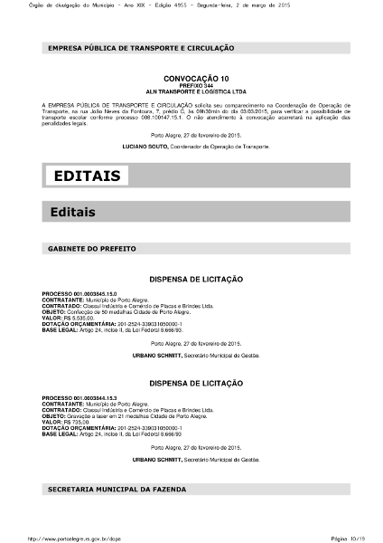 Page in Porto Alegre's gazette with bidding exemptions